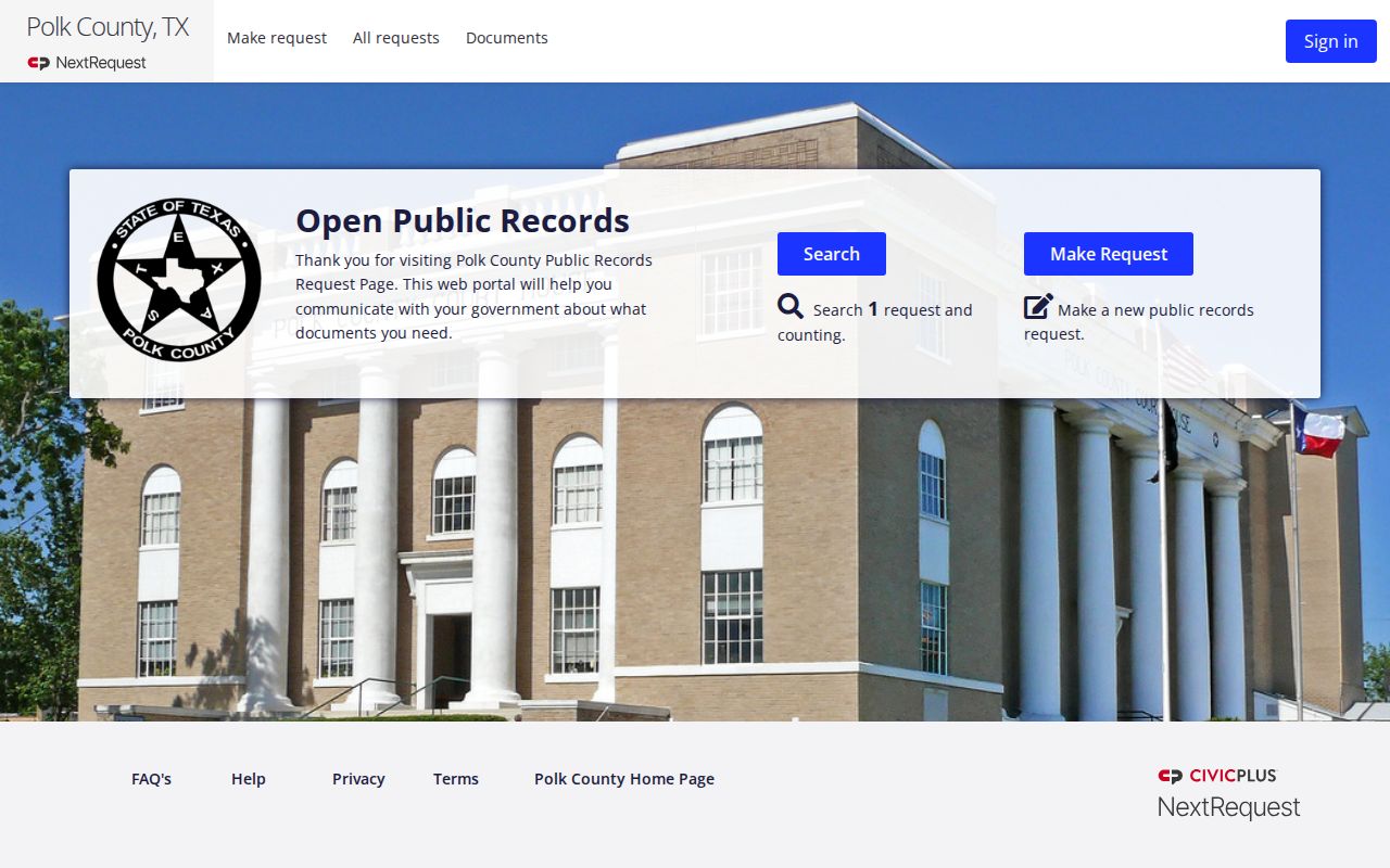 Polk County warrant-related public-record request portal landing page