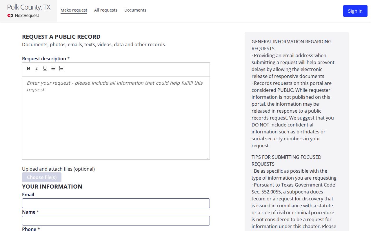 Polk County warrant records public-information request form