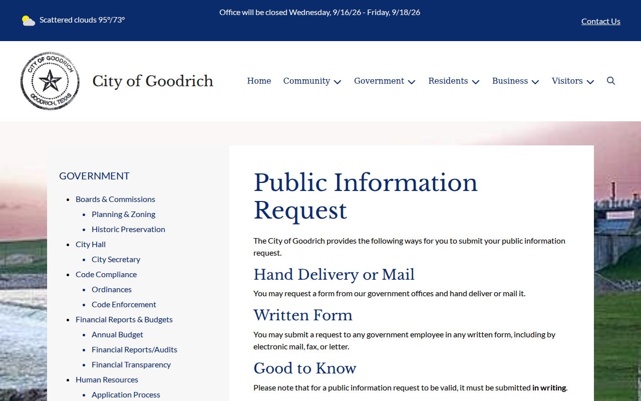 Goodrich warrant records public-information request instructions